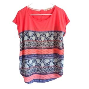 Rewind Coral and Blue Patterned Blouse